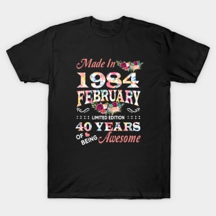 February Flower Made In 1984 40 Years Of Being Awesome T-Shirt